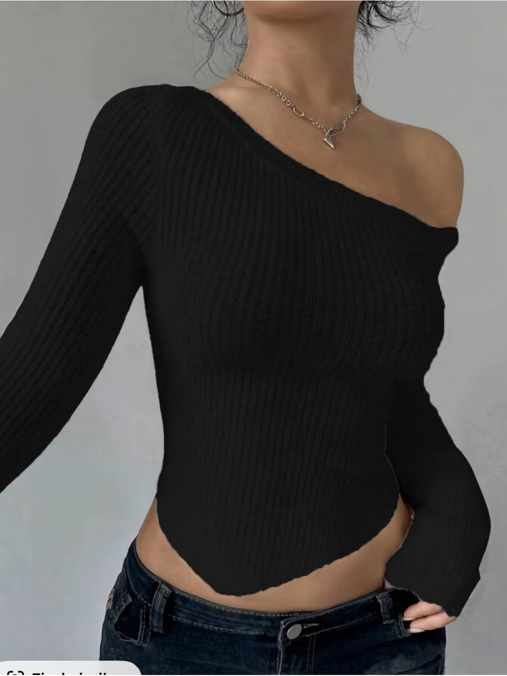 Women's Black One-Shoulder Ribbed Sweater